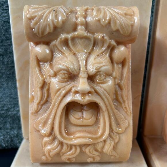 Greek Screaming Man Stone Bookends MCM Vintage - Picture 6 of 16